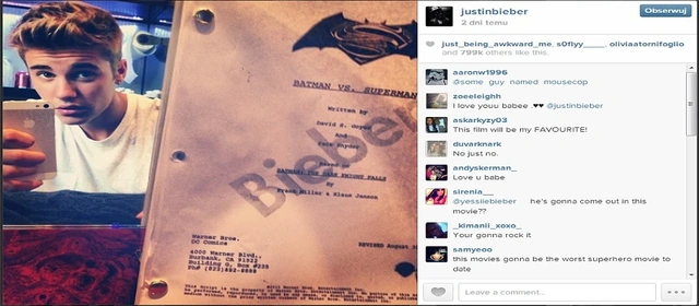 Justin Bieber wystąpi jako Robin w sequelu „Człowieka ze stali”?