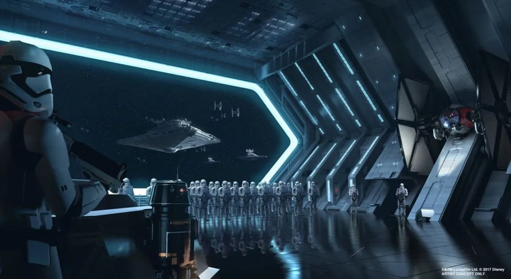 Projekt hangar Star Destroyera w kraine rozrywki Disneya, grafika: Disney/Lucasfilm