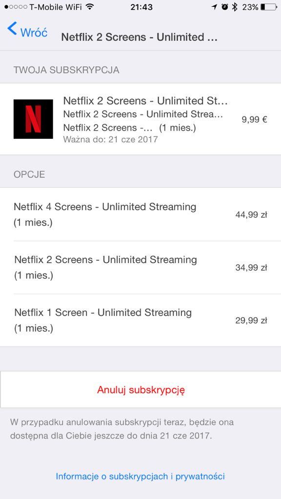 netflix stary cennik iphone 