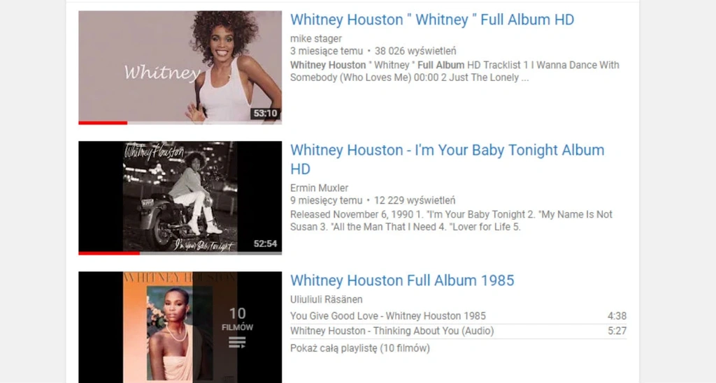 whitney houston full album YouTube 