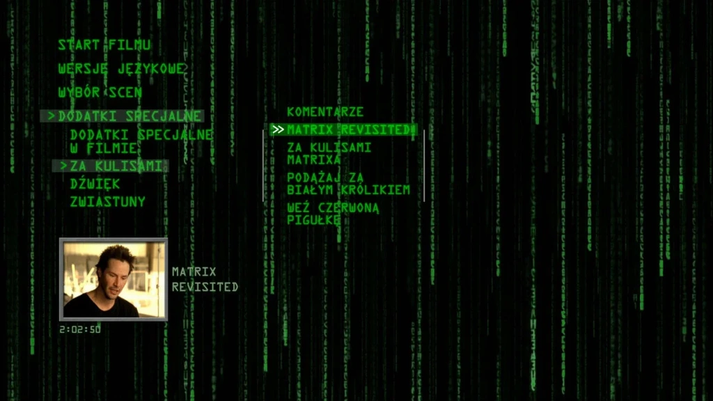 matrix dvd dodatki ekran 
