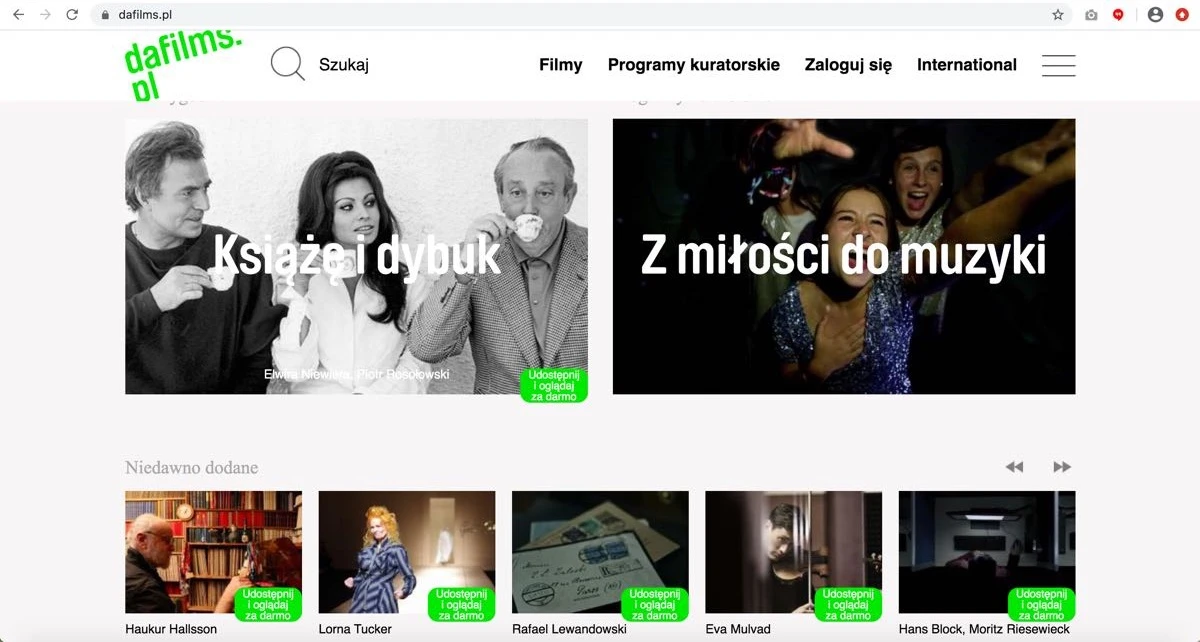 DAFilms - strona główna serwisu VOD 