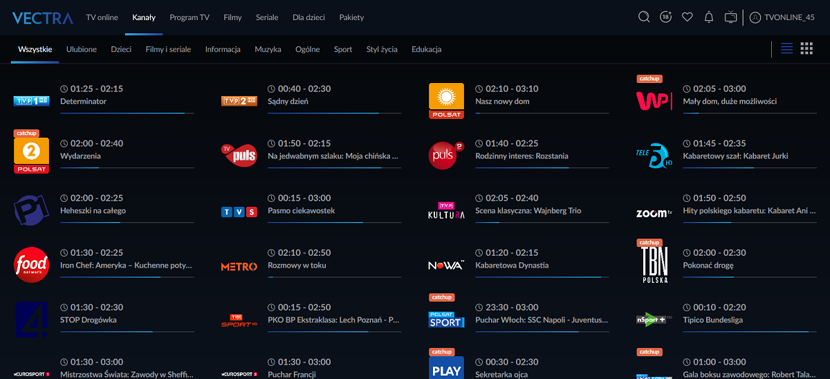 vectra tv online 