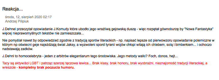 Notka z bloga Andrzeja Pilipiuka 