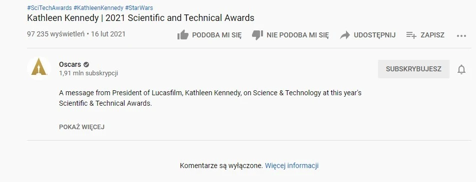 Kathleen Kennedy YouTube komentarze wylaczone class="wp-image-494068" 