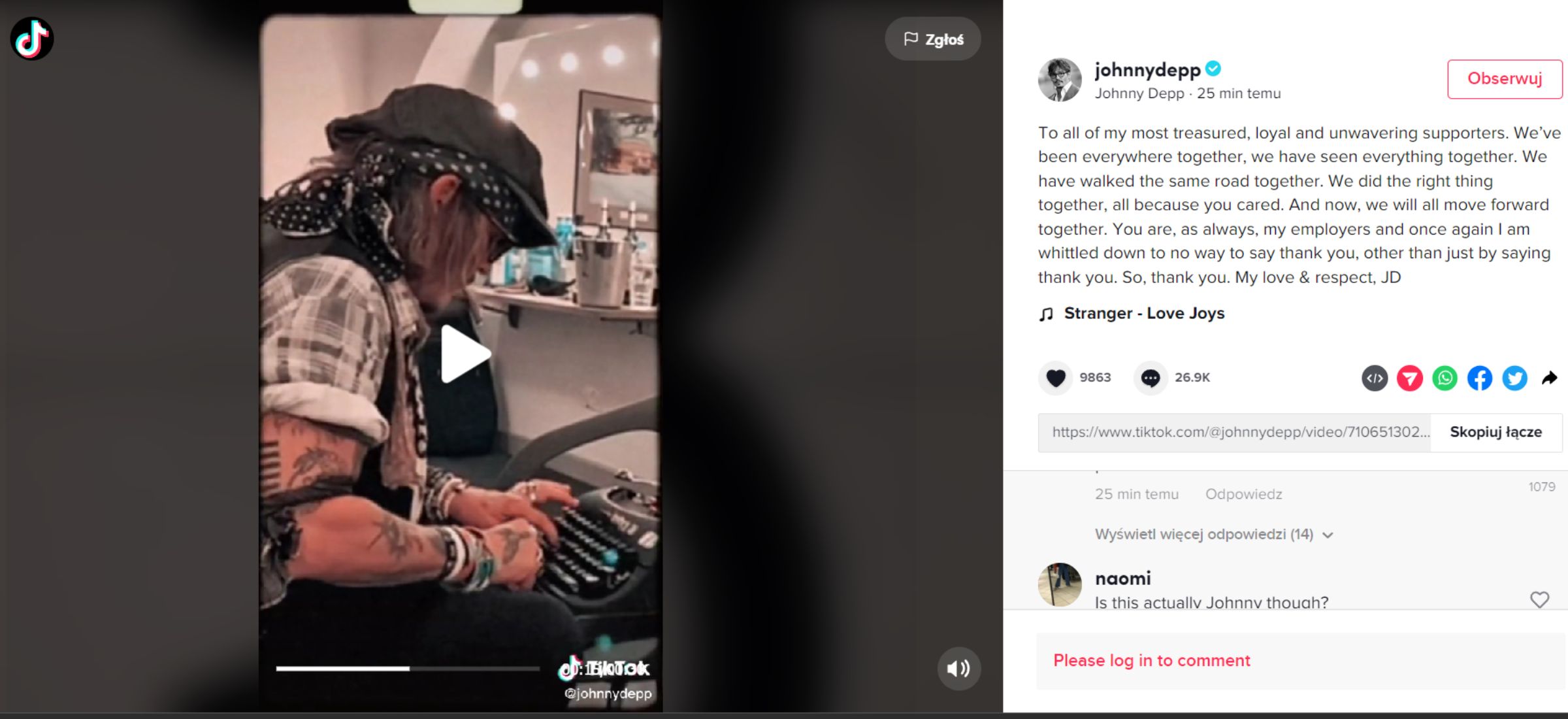 johnny depp tiktok film powrót fani amber heard