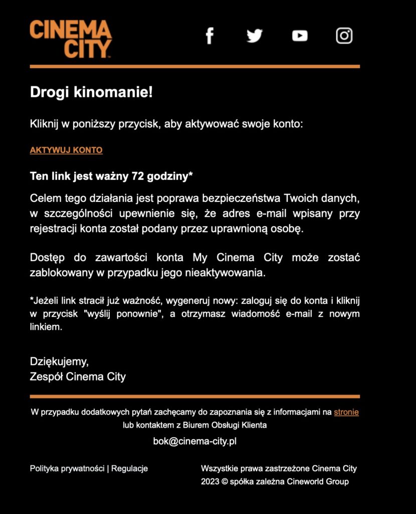 Zweryfikuj swoj adres e-mail do konta My Cinema City 