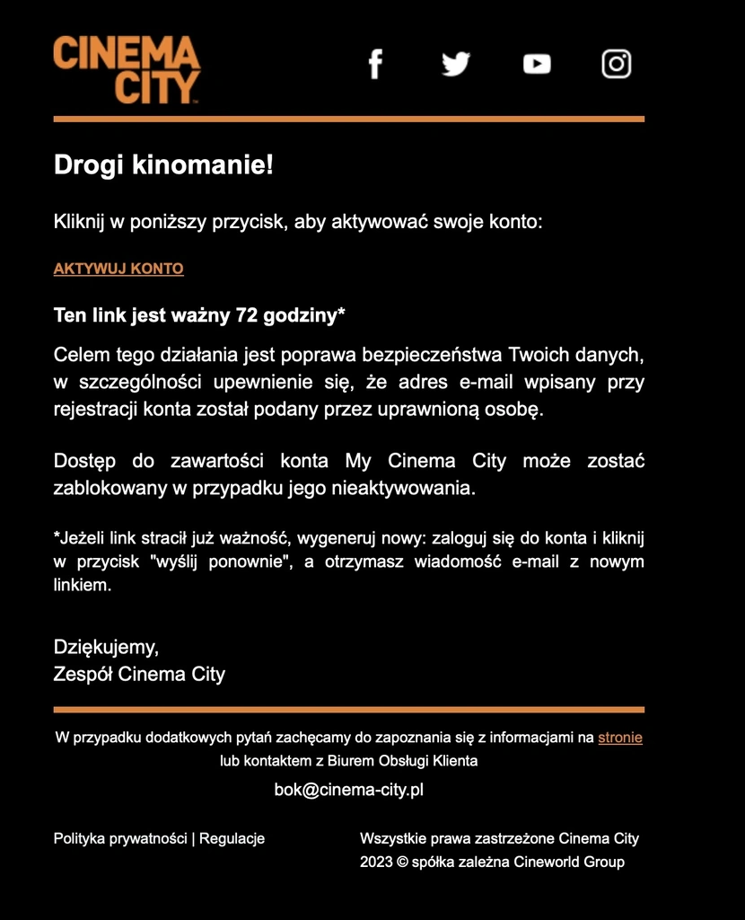Zweryfikuj swoj adres e-mail do konta My Cinema City 