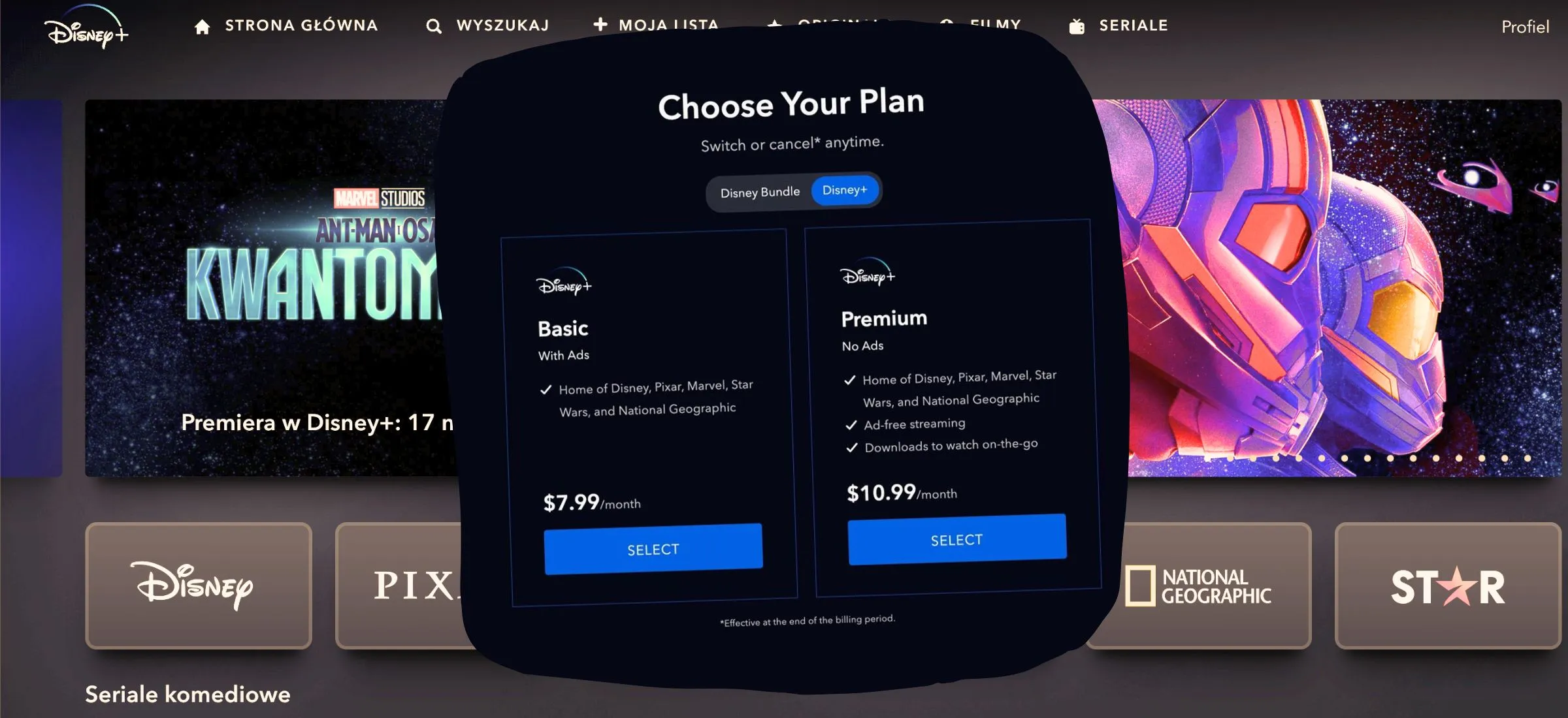 disney plus reklamy pakiet cena usuwa seriale filmy