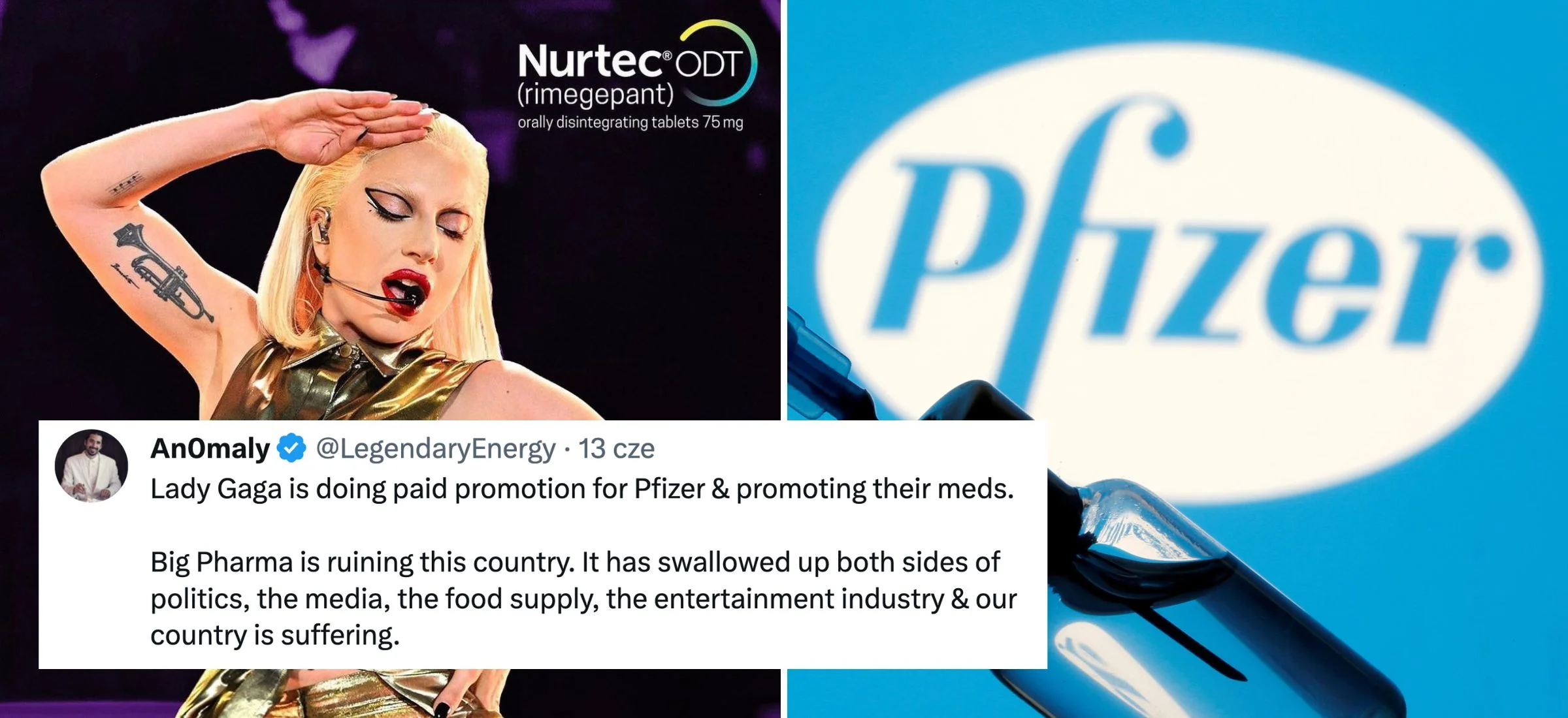lady gaga pfizer migrena lek reklama fani krytyka