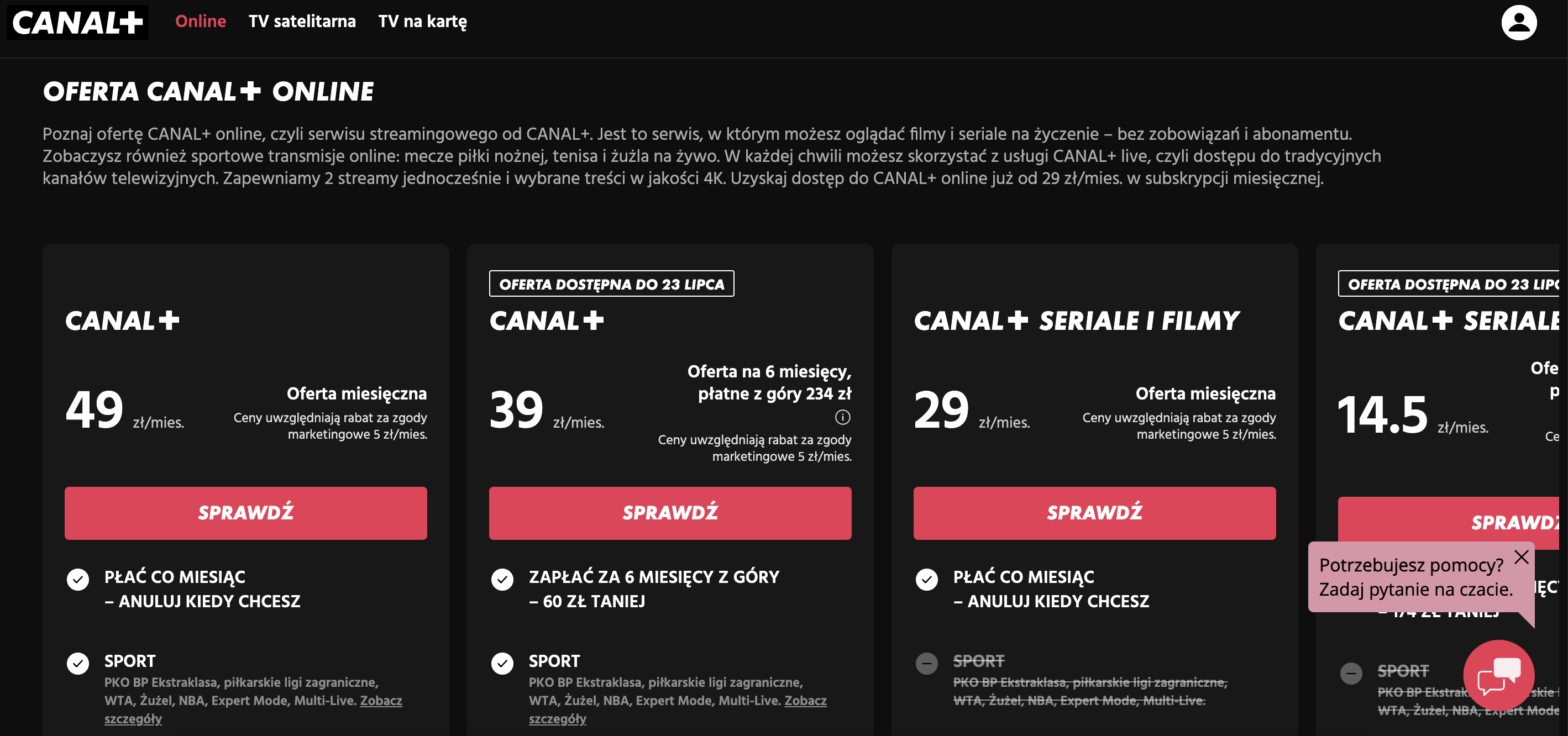 canal plus online sport cena aktualizacja oferta 