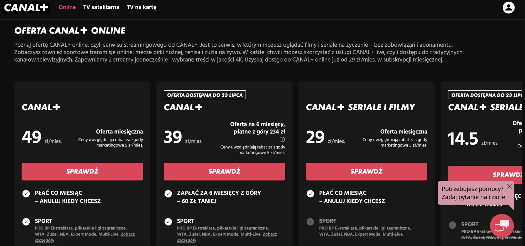 canal plus online sport cena aktualizacja oferta