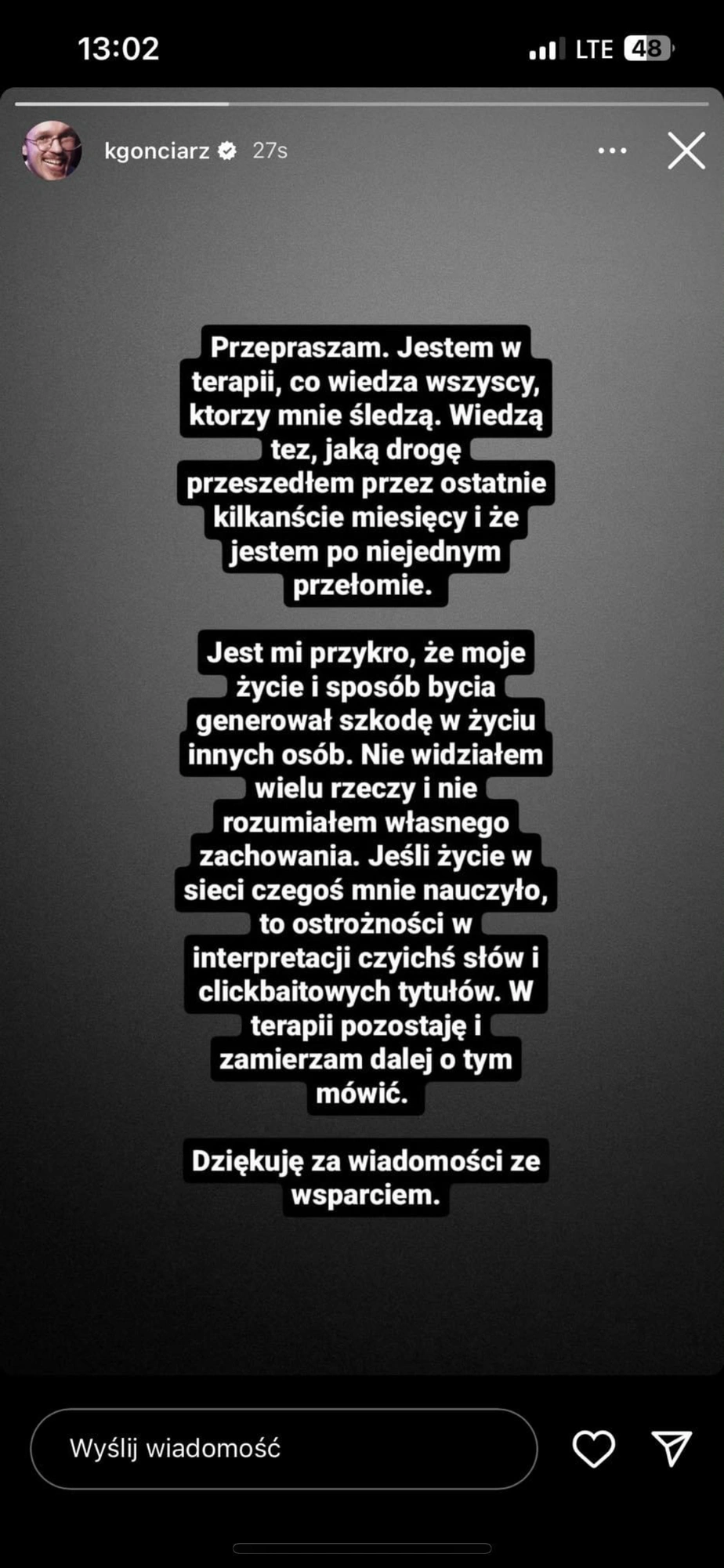 gonciarz afera kasia mecinski daria dąbrowska dziewczyna przeprosiny