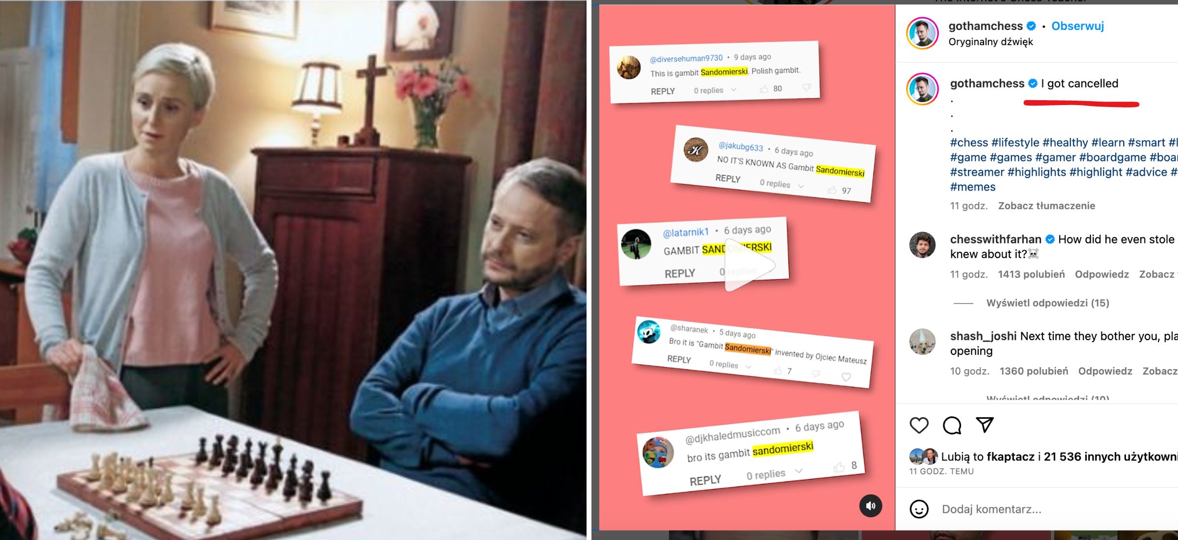 ojciec mateusz szachy gambit sandomierski gothamchess levy rozman instagram