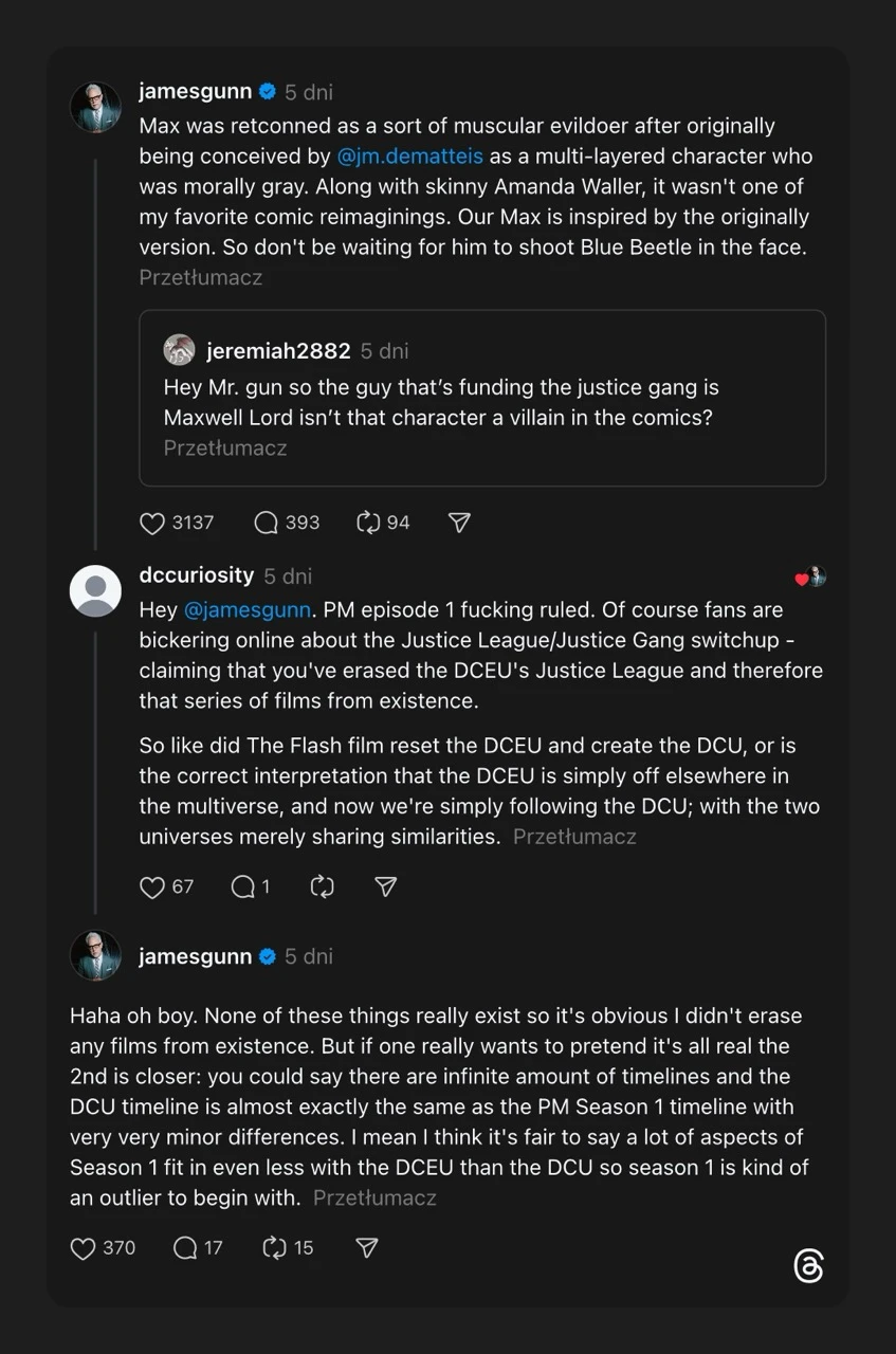 james gunn peacemaker dceu dcu canon threads 